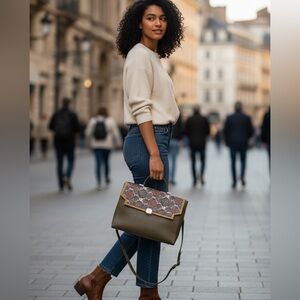 Kelly Wynne designer Olive and Python Print Satchel